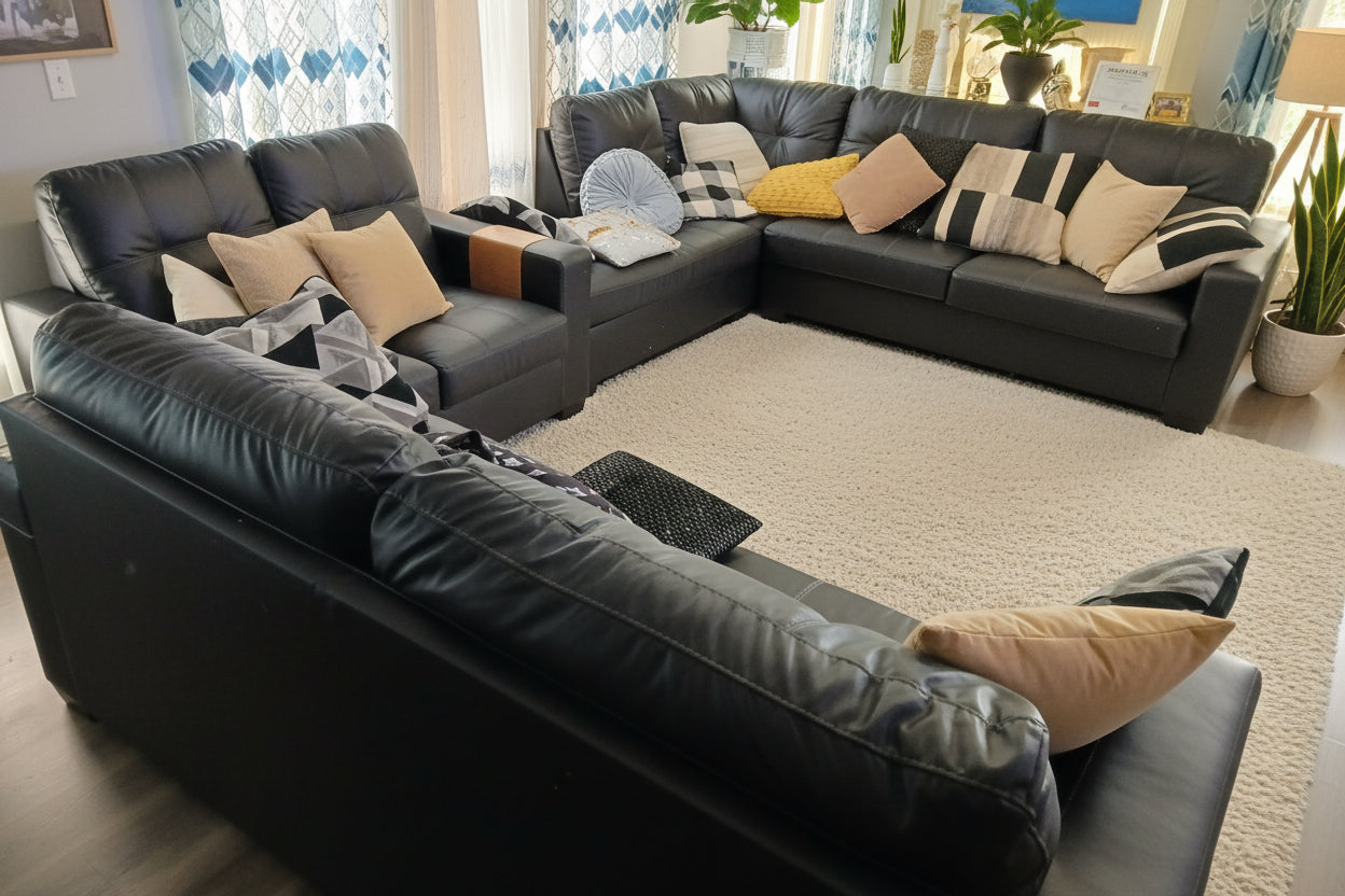 4‑Piece Black Leather L‑Shaped Sectional Sofa – Excellent Condition
