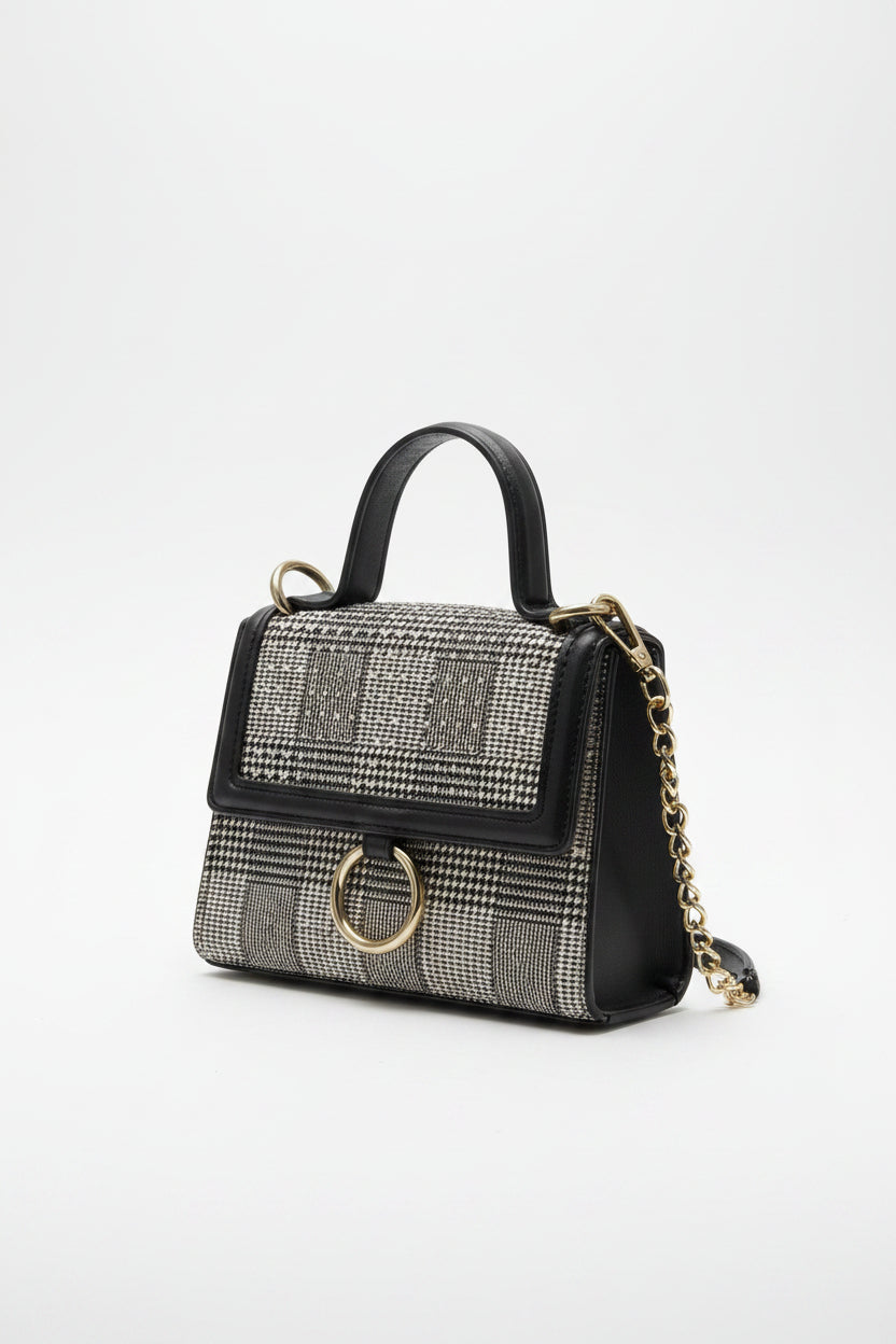 Allen Solly Black & White Woven Design Structured Satchel – Used
