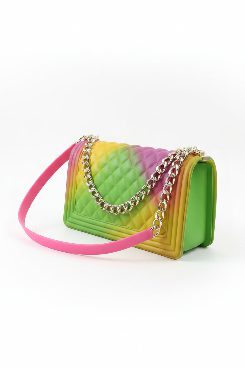 Rainbow Quilted Jelly Crossbody Bag – Chanel-Inspired Style (Used)