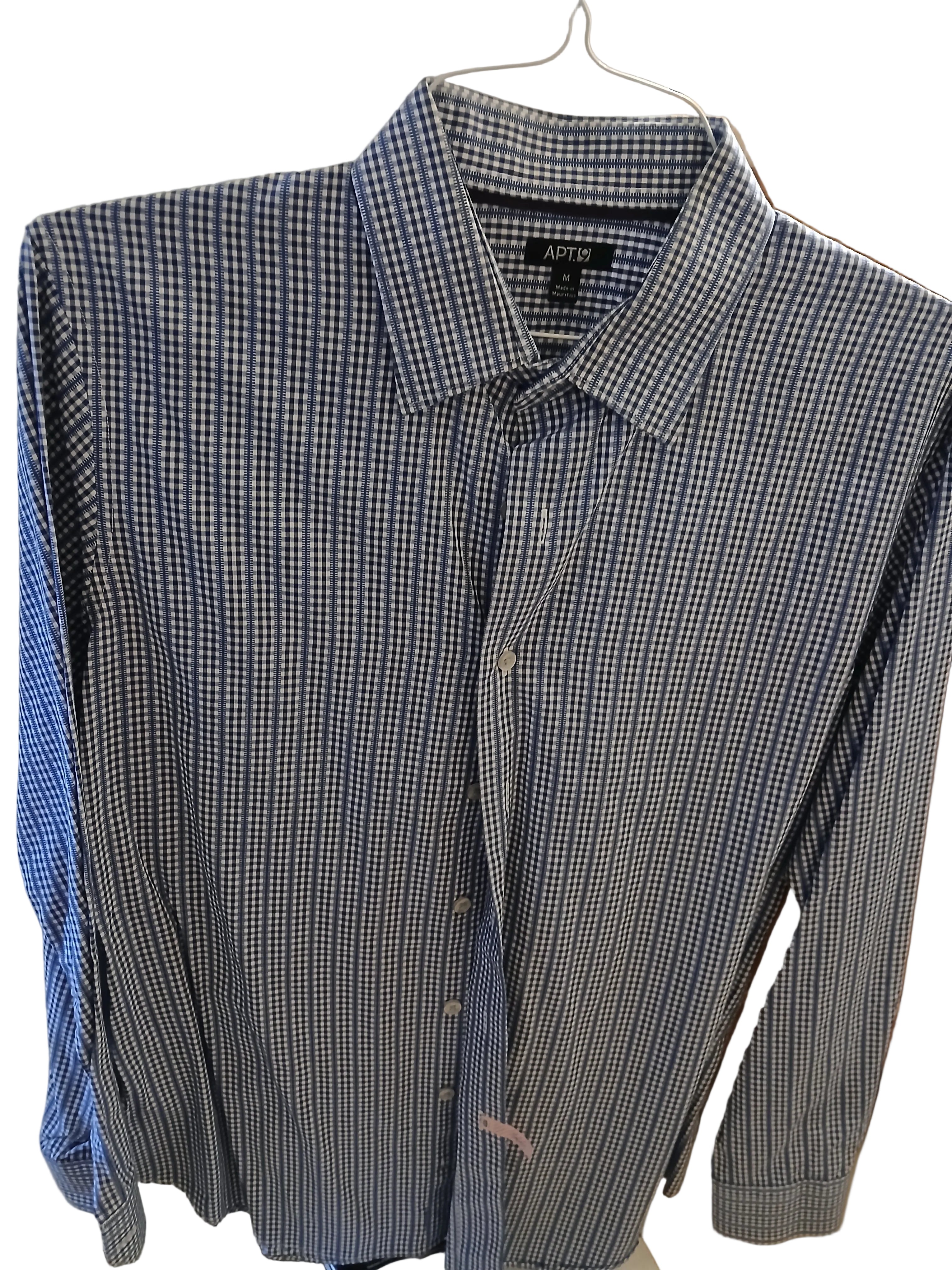 APT. 9 Men’s Checkered Button‑Up Shirt – Blue/White (Size M)