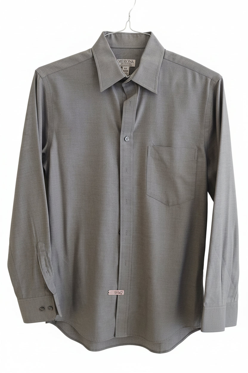 Merona Men’s Gray Long‑Sleeve Button‑Up Shirt – Size S/P (14–14½), Lightly Used
