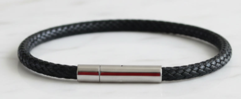 Black Braided Leather Bracelet with Magnetic Clasp
