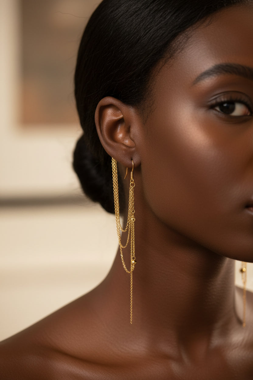 Paparazzi Gold Drop Earrings with Chain Ear Wrap – Brand New