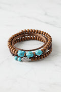 3-Piece Boho Bracelet Set – Wood, Leather & Turquoise