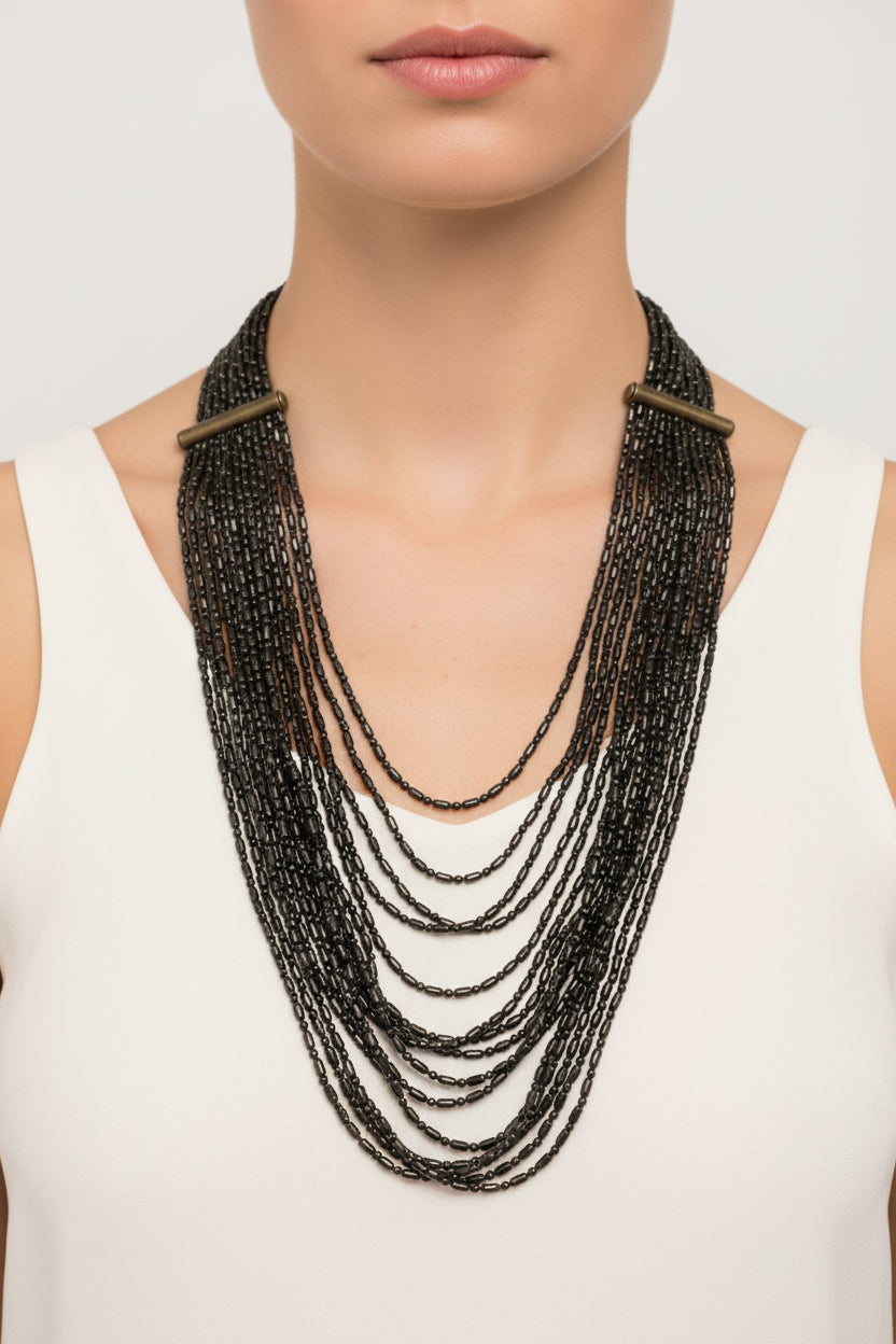 Paparazzi Multi-Strand Dark Beaded Necklace – Like New
