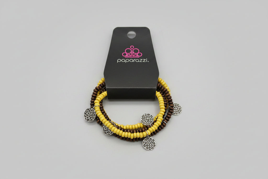 4-Piece Silver Charm Beaded Bracelet Set – Black & Yellow