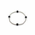 Silver Beaded Stretch Bracelet with Black Onyx Accent Beads