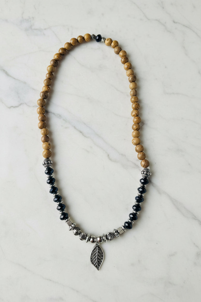Paparazzi Black Wooden & Silver Beaded Necklace – Slightly Used