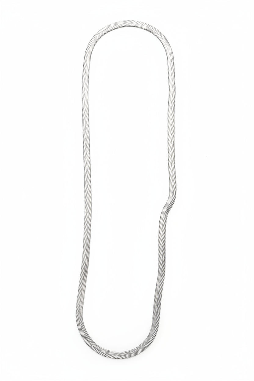 Thick Silver Herringbone Snake Chain Necklace